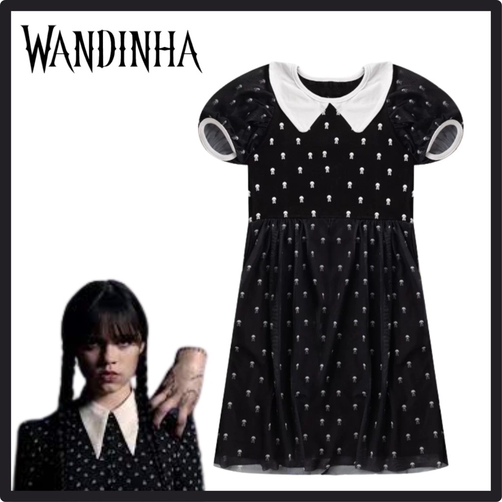 Fantasia Infantil Menina Wandinha Família Adams Vestida Vandinha ...