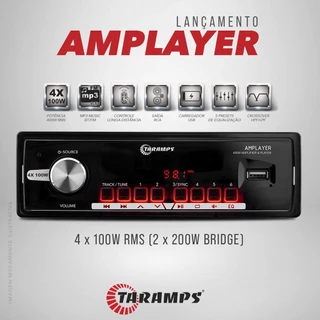 Rádio Player C/ Amplificador AMPlayer 400 Watts RMS de Potência USB MP3 BT - Taramps Vidro Elétrico