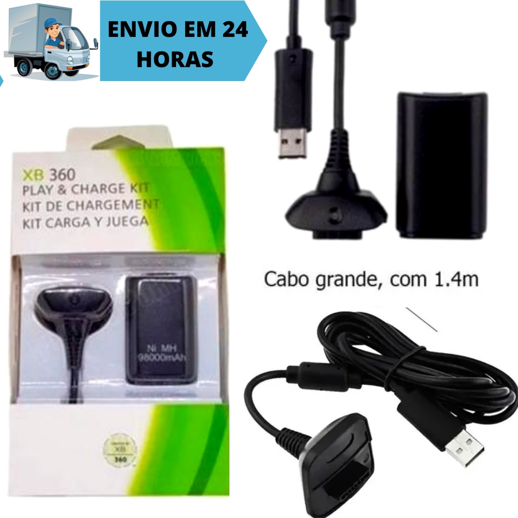 Bateria P/ Controle Xbox 360 + 1 Cabo Carregador 1.4m