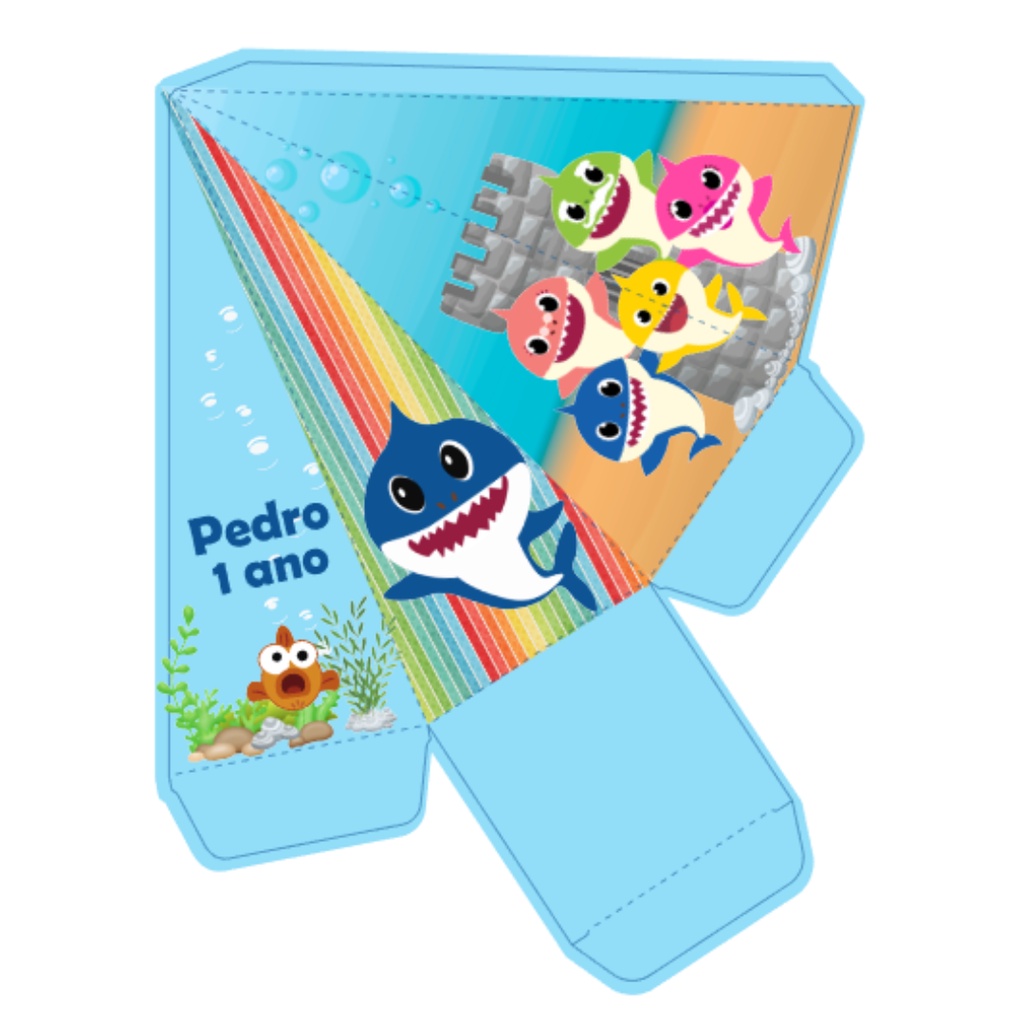 10 Caixas Piramide Personalizadas Baby Shark Azul Lembrancinha Festa