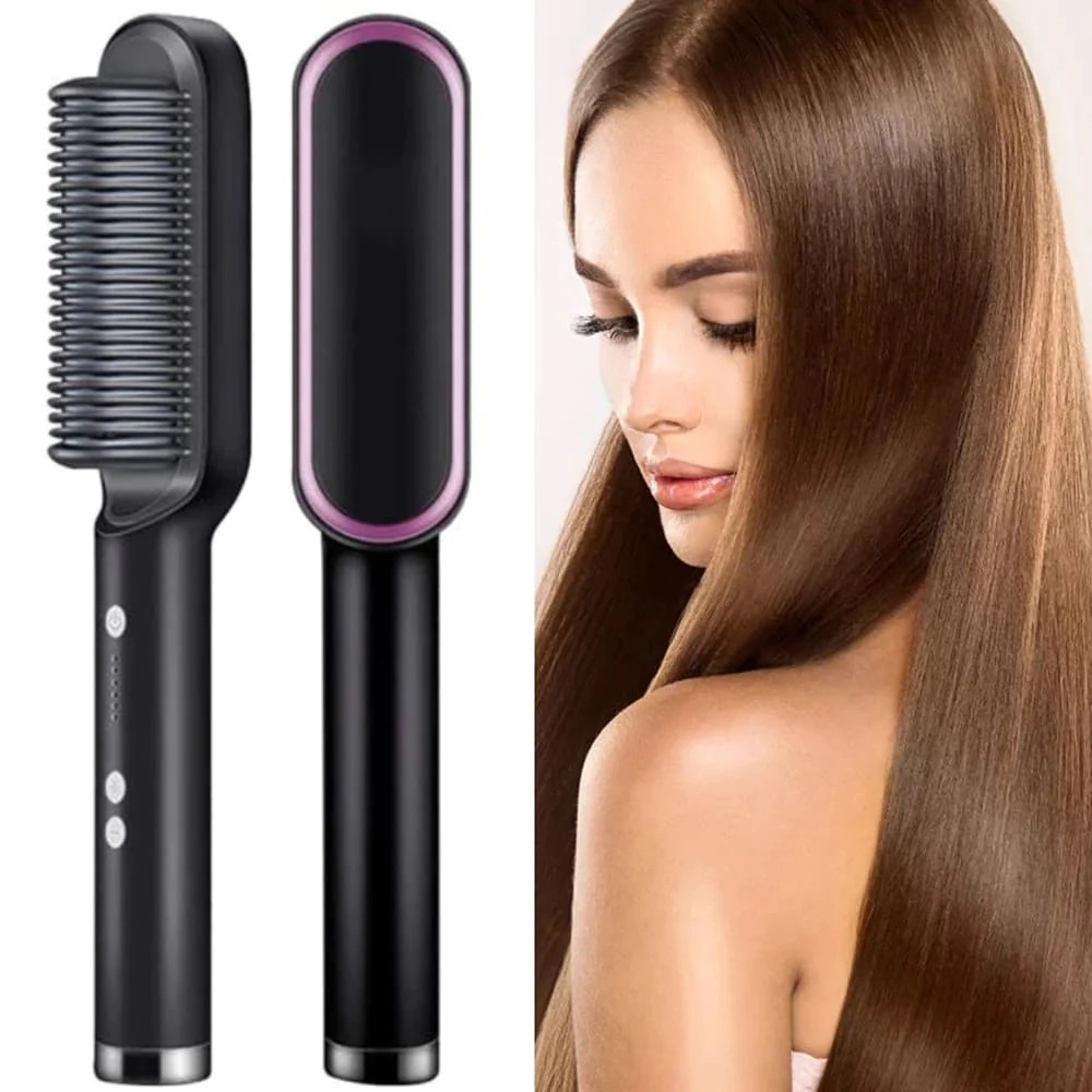 Escova Alisadora De Cabelo Elétrica Bivolt, Alisa, Hidrata, Modela, Alinha e Anti Frizz