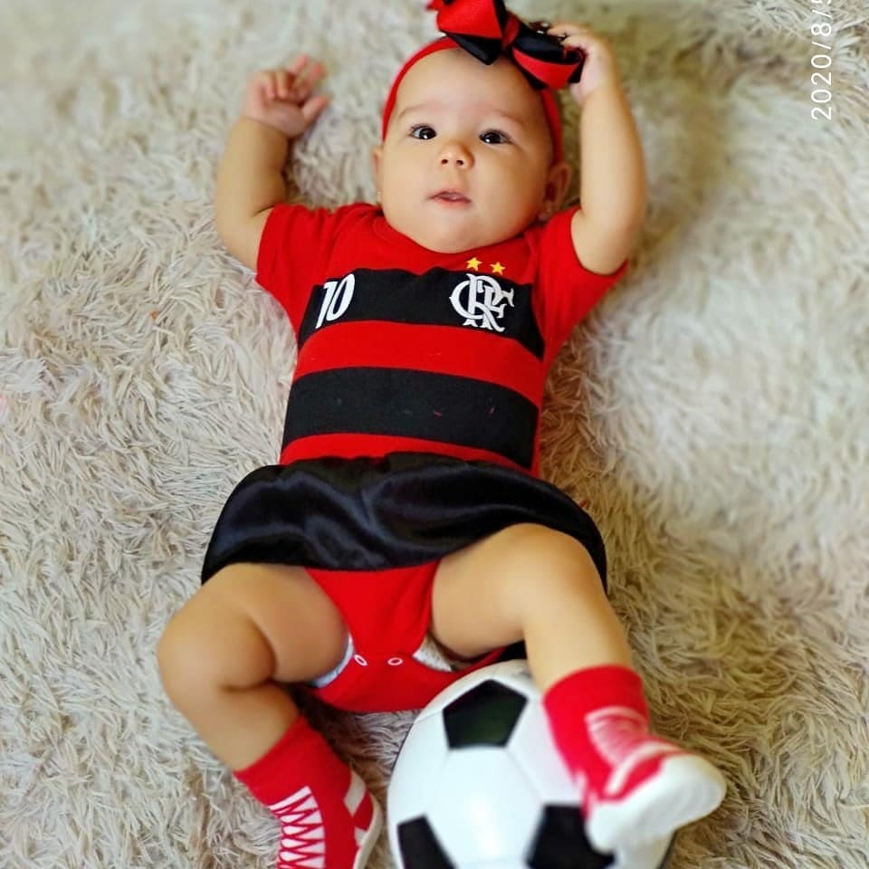 Body Temático Bebê/Menina Personagens Fantasia Mesversário 100% algodão Flamengo Menina