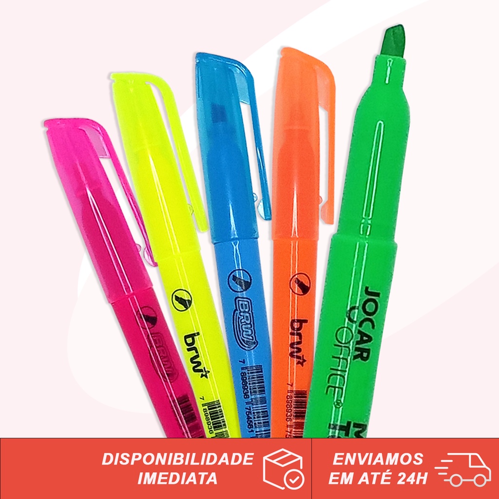 Caneta Pincel Marca Grifa Destaca Texto Neon Fluorescente Com Ponta