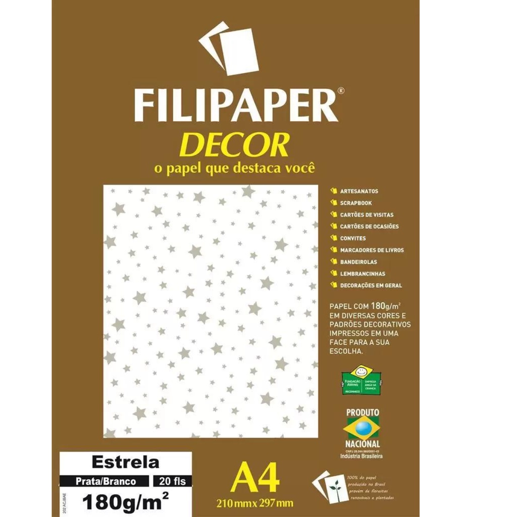 Papel Decorativo A4 Filipaper 180g C20 Folhas Shopee Brasil 3603