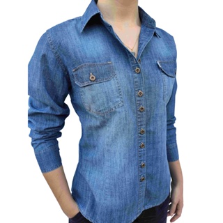 Camisa Jeans Feminina Social Lycra Blusa Jacquard Premium