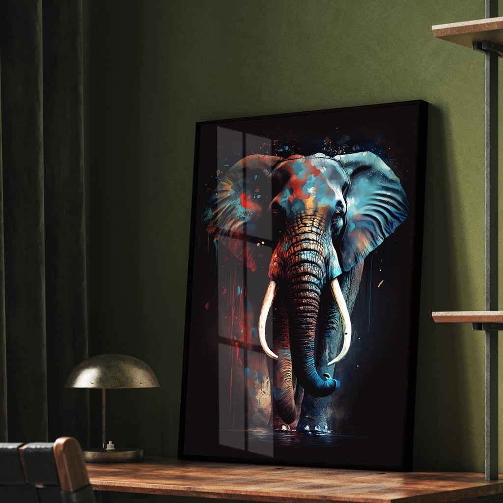 Quadro Decorativo Elefante Moldura E Vidro Escritório