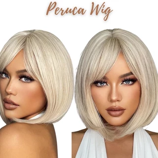 Peruca Curta Com Franja Loiro Claro 30cm Igual Cabelo + Cap