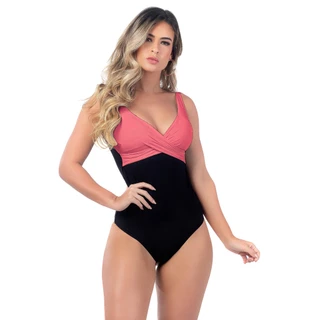 Maiô Body Transpassado Bicolor Afina A Silhueta Modelador Maior Bojo Praia Tendência Forrado Elegante Reforçado Feminino
