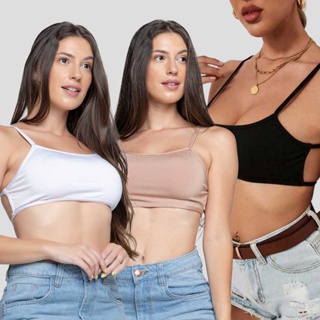 Kit 3 Top Cropped Costa Nua Modelo Da Gringa Alça Fina Casual e Academia Dyeu Modas