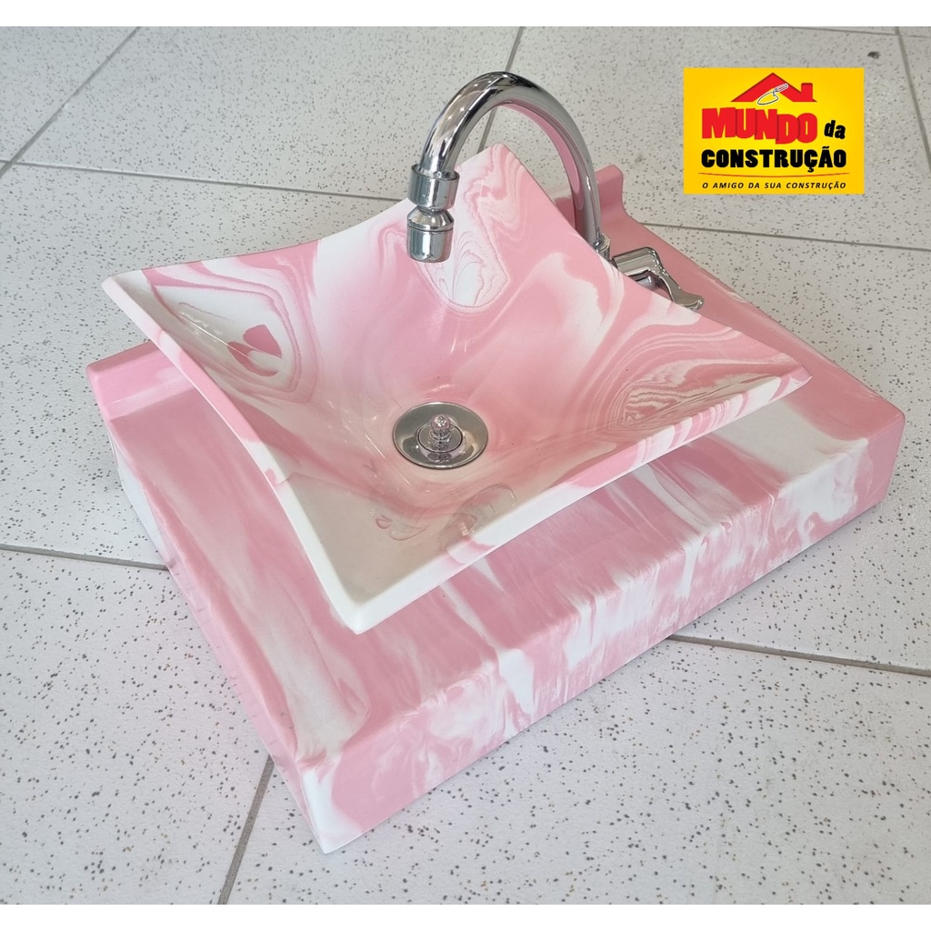 Pia de banheiro rajada de rosa Mármore Sintético/ Lavatório/ Cuba/ Lavabo