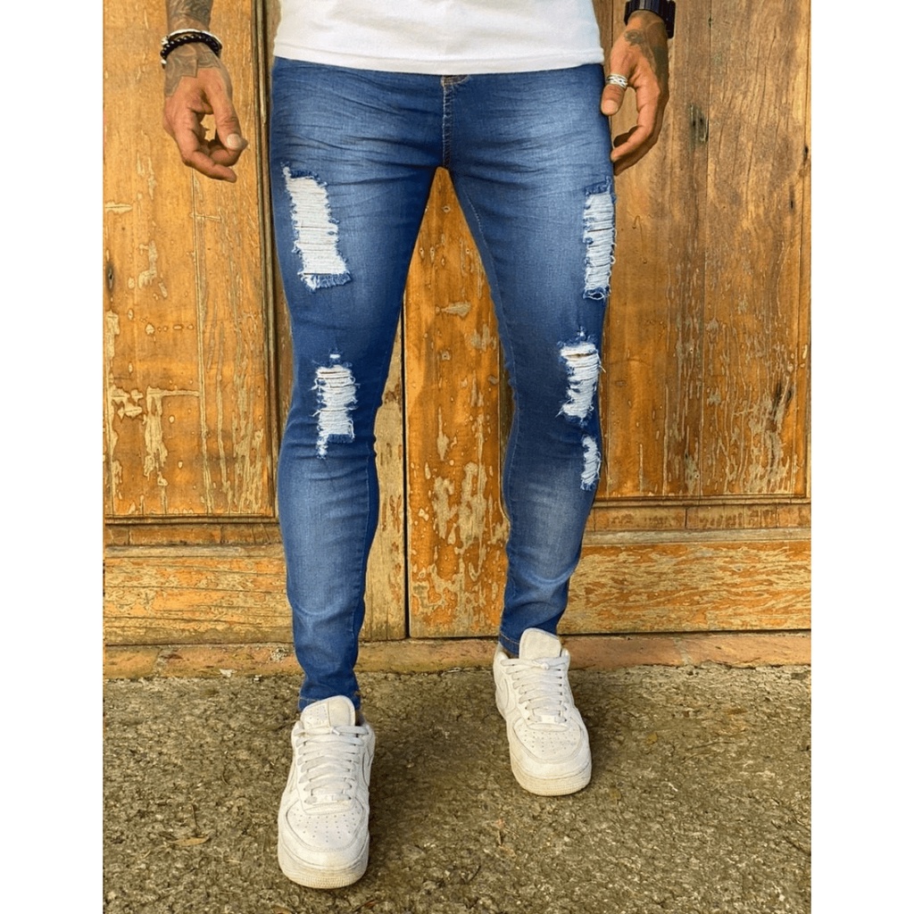 Calça Jeans Masculina Tradicional Slim Elastano Com Lycra lavagem