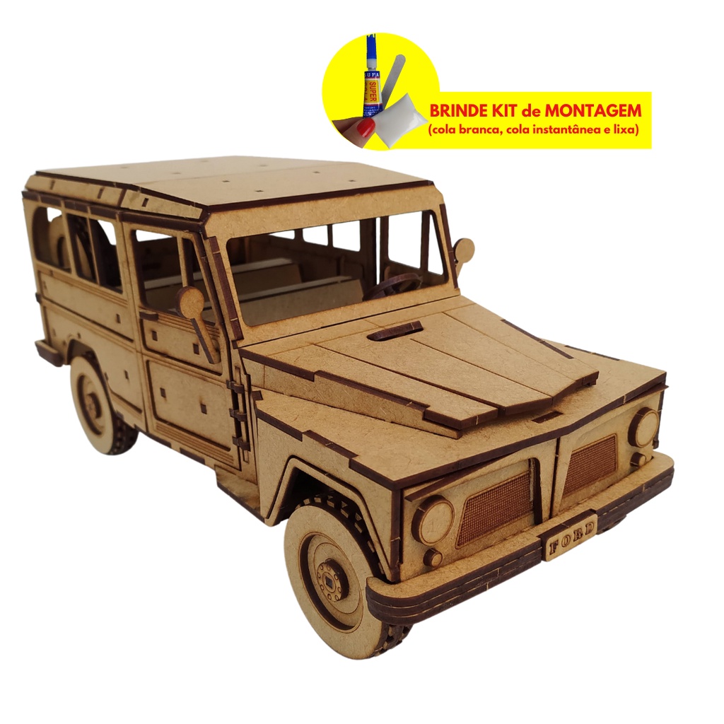 Quebra Cabeça 3d Montável Miniatura carro Ford Rural Willys mdf 3mm