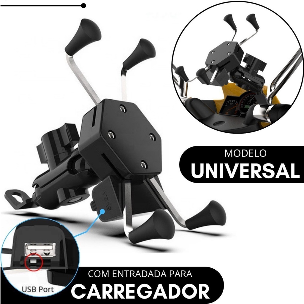 Suporte Garra Para Celular Moto Universal Com Carregador Usb Shopee