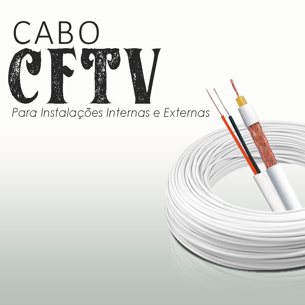 Cabo Coaxial 15m, 30m 4mm + Bipolar 2x26 Para Câmeras Instalação CFTV