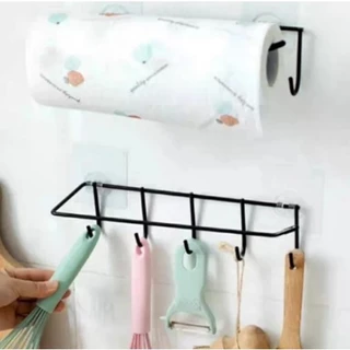 Porta Papel Toalha Suporte De Metal Com 5 Ganchos Com Adesivo Em Cozinha de Parede
