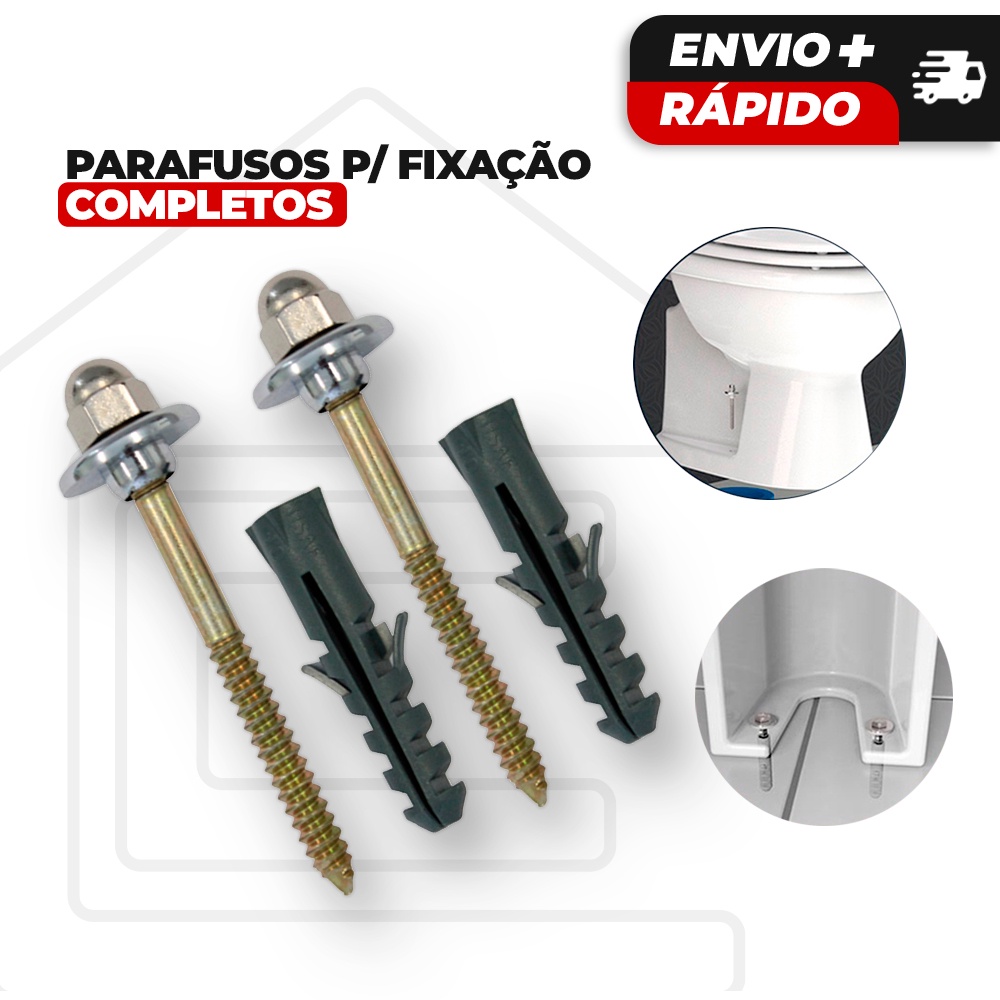 Kit Parafuso Para Vaso Sanitário Bacia Bidê Lavatório Tanque 2 Unidades Bucha 8 / Bucha 10 / Bucha 12