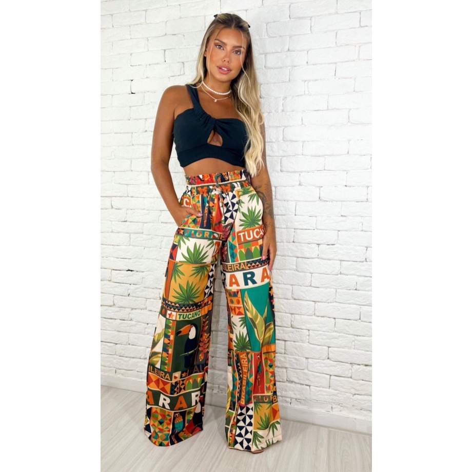 Calças sales pantalonas estampadas