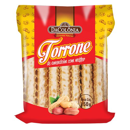 Torrone de Amendoim com Wafer 150G Original DaColônia - Torrão - Nougat - Nogado - Nugá