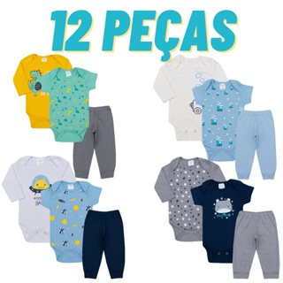 Kit Roupa De Bebe 12 Peças Body Manga Longa e Curta E Mijão Algodão Menino ou Menina
