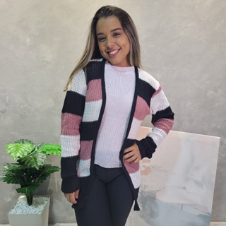 Blusa Cardigan Feminino Casaco Trico Casaquinho Cardigan