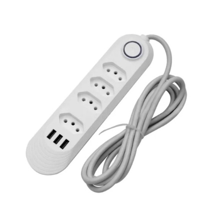 Extensão Elétrica 2m Com 4 Tomadas e 3 Entradas USB com Botão Power Socket