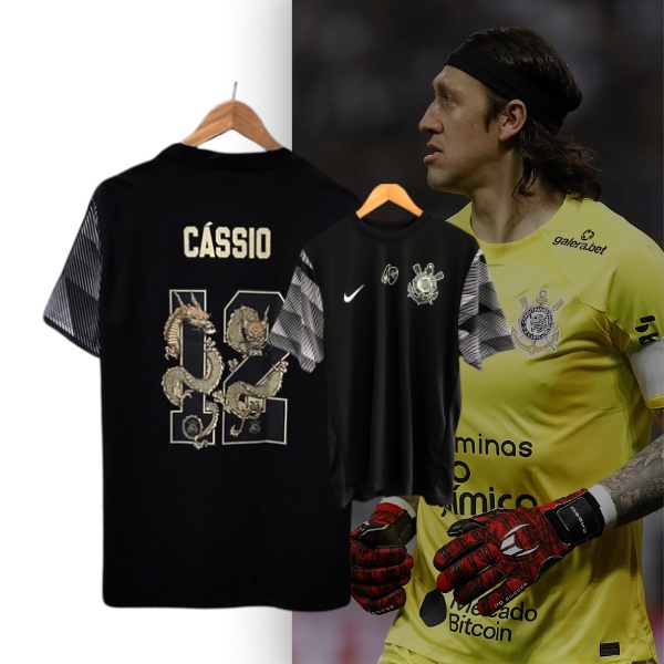 Camisa Goleiro Cássio Corinthians Preta 603 Jogos Dragão