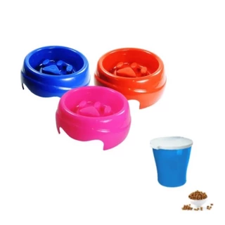 Kit Canister Porta Ração Azul 3,5kg Redondo Armazenamento Resistente + Comedouro Coma Melhor Lento Cães Furacão Pet