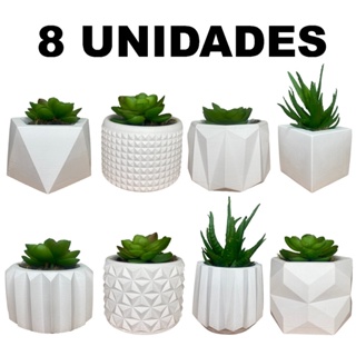 Kit 8 Unidades Vaso Decorativo de Gesso Texturizado Para Suculentas, Cactus e Plantas Artificiais ou Naturais