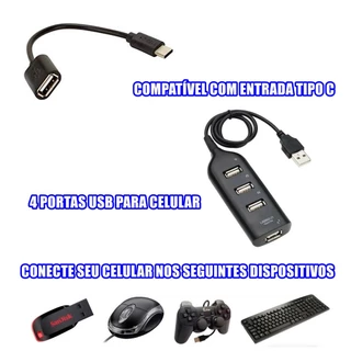 Hub Usb 4 Portas Com Fio De 1 Metro + Otg Usb C Adaptador Teclado E Mouse Para Celular em Oferta na Shopee