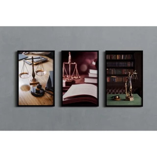 Kit de 3 Quadros Decorativos Advogado Escritório Advocacia Direito com Moldura Tamanho 60x40cm