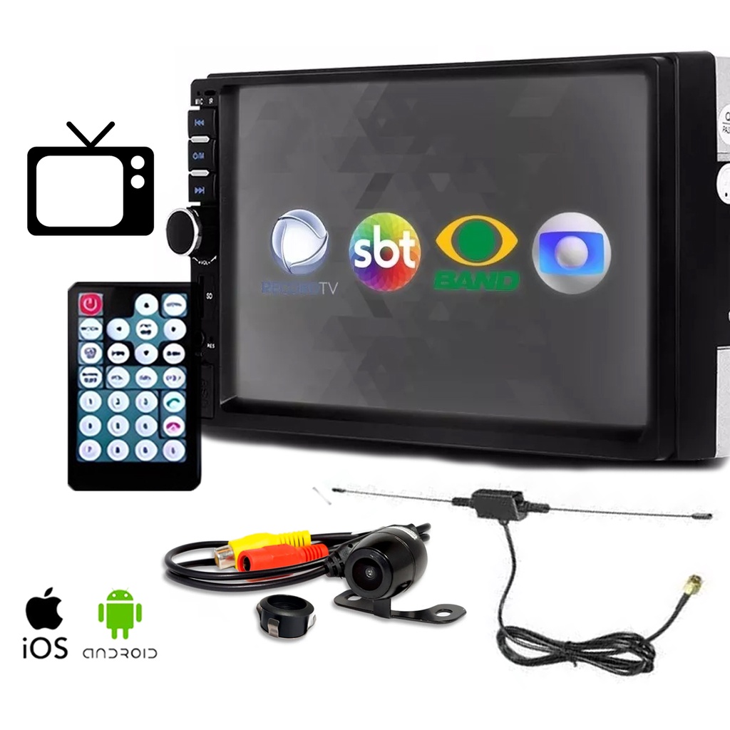 Central Multimídia Universal Mp5 7810Hv com TV Espelhamento Android Ios Car Stereo Radio Bluetooth Player com Câmera Borboleta 2 em 1