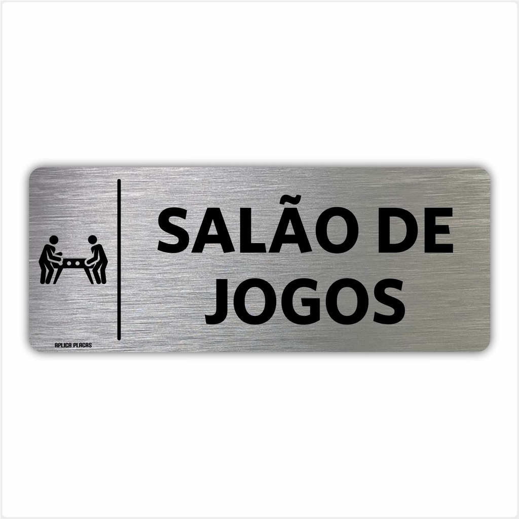 Placa Salão De Jogos 8x20cm Sinalização Indicação Setor Portas Escritório Condomínio Prédio 