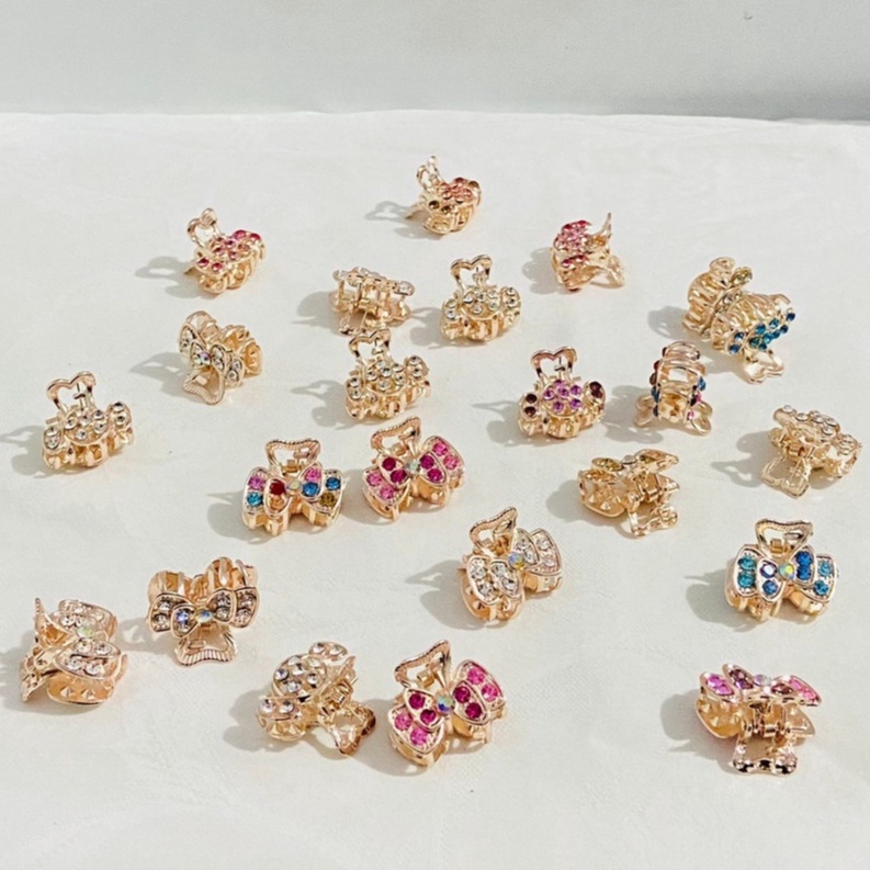 Mini piranha de cabelo feminino presilha fofo dourado com strass acessórios moda cartela com 12