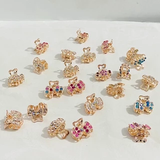Mini piranha de cabelo feminino presilha fofo dourado com strass acessórios moda cartela com 12