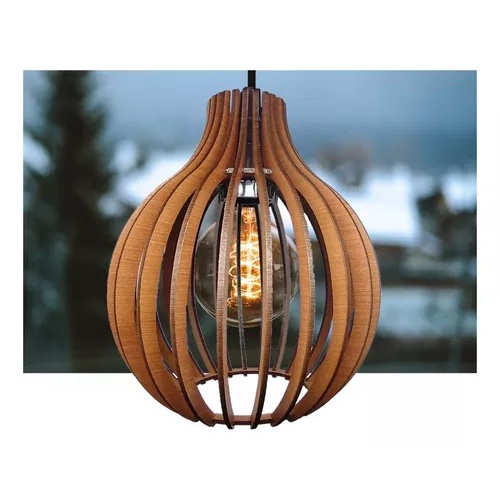 Luminária Lustre Redondo Madeira Luxo De Teto Pendente Salas,Cozinha