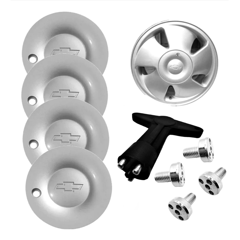 KIT 4 Calota Central Tampa Miolo De Roda Gm Catavento Ventilador + Kit Parafuso Chevrolet
