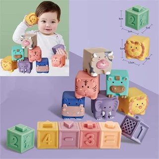 6/12 Peças Mordedor Cubos para Empilhar Pedagógico Educativo brinquedo para bebê criança divertido macio atóxico massageia gengiva Brinquedos Educacionais Infantis De Borracha Flexível Para Desinfecção/Seguro/Sem Odor/Números/Animais