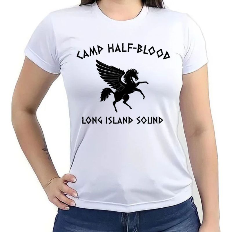 Camiseta Babylook Percy Jackson Camp Half Blood Logo Centauro