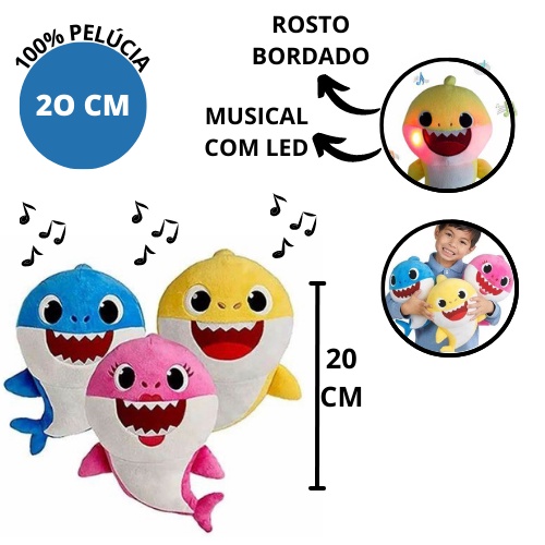 Pelucia Baby Shark Musical Desenho Infantil Bebê Tubarão 20 CM