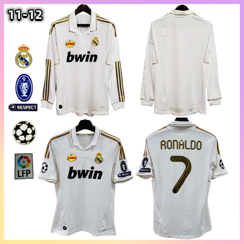 Retrô 11-12 Camisa De Futebol Real Madrid Manga Longa Short Sleeve Casa Camisa de time 2011/2012 Ronaldo 7 KaKa 8 Terno personalizado