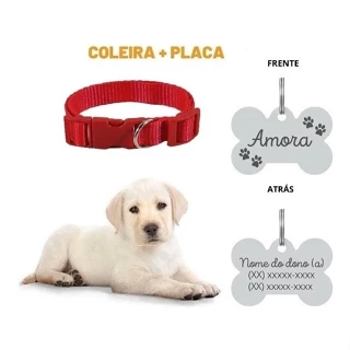 Coleira Para Cachorros Personalizada C/ Placa Nome Telefone