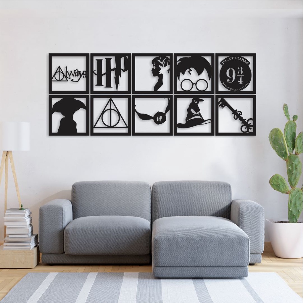 Kit 10 Quadros Decorativos Vazados HARRY POTTER - MDF