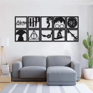 Kit 10 Quadros Decorativos Vazados HARRY POTTER - MDF