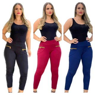 Kit 3 Calça Cintura Alta Legging - MG Montaria Com Zipper