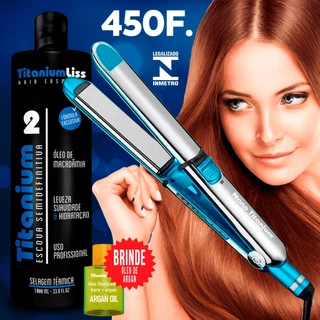 Chapinha Prancha Profissional Titanium 465 F + Escova Definitiva Titanium Liss + Óleo Argan