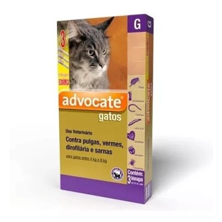 COMBO ADVOCATE GATOS DE 4 ATÉ 8 KG 3 PIPETAS CONTRA PULGAS VERMES DIROFILÁRIA E SARNAS