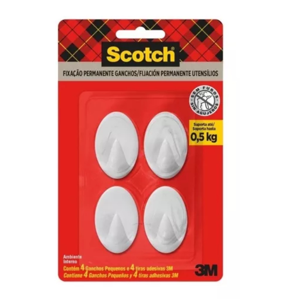 Gancho Scotch Pequeno 3m Cartela C/ 4 Ganchos