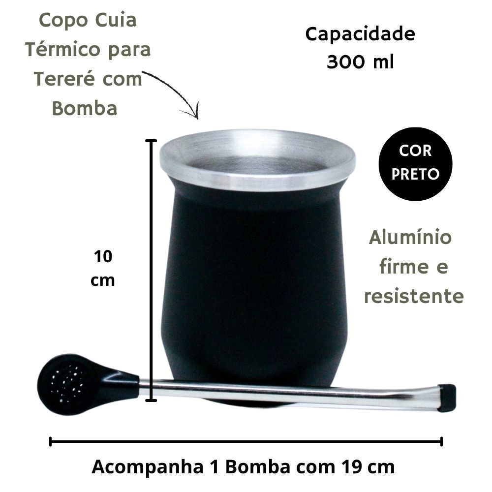 Kit Stanley Copo Térmico + Cuia Inox Personalizada + Bomba - Preto -  TCHÁFINO