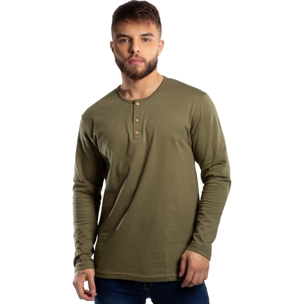 Camisa Henley Masculina Slim Manga Longa Camiseta | Shopee Brasil
