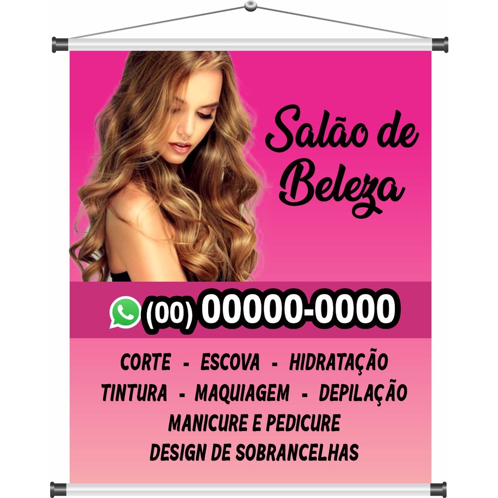 Banner Salão De Beleza Mulher Lona Serviço Branco 100x30cm - Loja